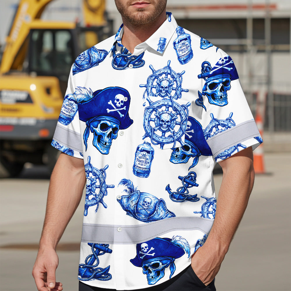 Blue White Skull Boat Hi-Vis Hawaiian Shirt