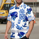 Blue White Skull Boat Hi-Vis Hawaiian Shirt