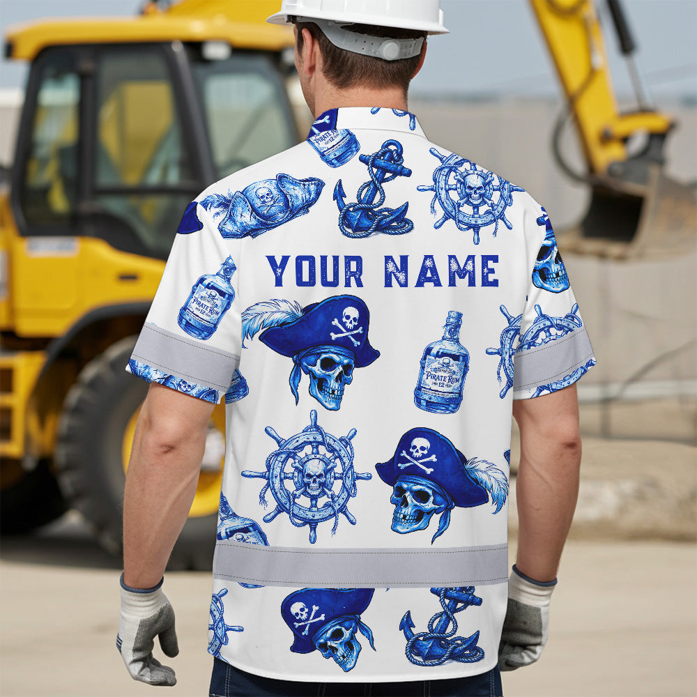 Blue White Skull Boat Hi-Vis Hawaiian Shirt