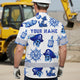 Blue White Skull Boat Hi-Vis Hawaiian Shirt