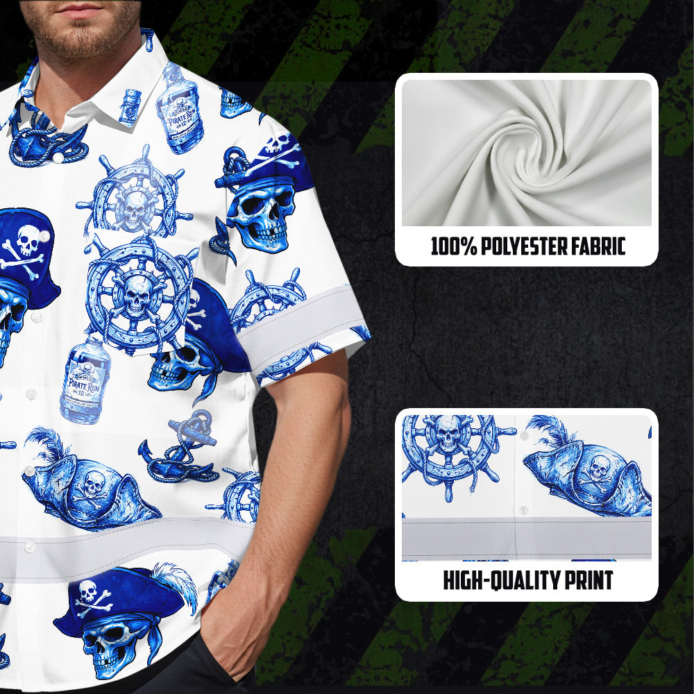 Blue White Skull Boat Hi-Vis Hawaiian Shirt
