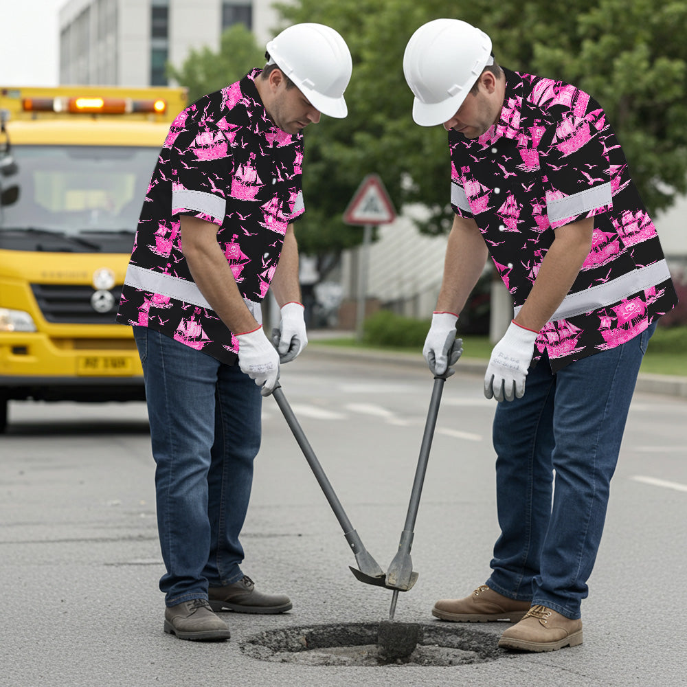 Pink Neon Boat Hi-Vis Hawaiian Shirt