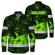 Hi Vis Hawaiian Long Sleeve Shirt Reflective Tapes Green Neon Hibiscus Flower Hi-Vis Long Sleeve Shirt