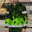 Hi Vis Hawaiian Long Sleeve Shirt Reflective Tapes Green Neon Hibiscus Flower Hi-Vis Long Sleeve Shirt