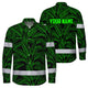 Hi Vis Hawaiian Long Sleeve Shirt Reflective Tapes Green Neon Leaves Hi-Vis Long Sleeve Shirt