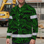 Hi Vis Hawaiian Long Sleeve Shirt Reflective Tapes Green Neon Leaves Hi-Vis Long Sleeve Shirt