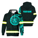 Hi Vis Hoodie Reflective Tapes Mint Hawaiian Polynesian Tribal Custom Name Safety Workwear For Workers, Runners, Cyclists
