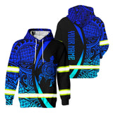 Hi Vis Zip Hoodie Reflective Blue Neon Turtle Gradient Hawaii Polynesian Custom Name Safety Workwear For Workers, Runners, Cyclists, Patriotic