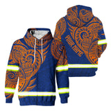 Hi Vis Zip Hoodie  Reflective Blue Orange Neon Hawaii Polynesian Custom Name Safety Workwear For Workers, Runners, Cyclists, Patriotic