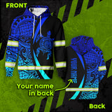 Hi Vis Zip Hoodie Reflective Blue Neon Turtle Gradient Hawaii Polynesian Custom Name Safety Workwear For Workers, Runners, Cyclists, Patriotic