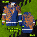 Hi Vis Zip Hoodie  Reflective Blue Orange Neon Hawaii Polynesian Custom Name Safety Workwear For Workers, Runners, Cyclists, Patriotic