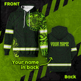 Hi Vis Zip Hoodie  Reflective Green Neon Turtle 2 Hawaii Polynesian Custom Name Safety Workwear For Workers, Runners, Cyclists, Patriotic