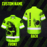 Hi Vis Hawaiian Shirt Reflective Tapes Black Skull US Flag Safety Workwear