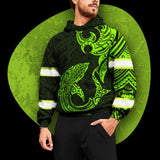 Hi Vis Hoodie Reflective Tapes Green Shark Hawaiian Polynesian Tribal Custom Name Safety Workwear For Workers, Runners, Cyclists