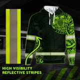 Hi Vis Zip Hoodie  Reflective Green Neon Turtle 2 Hawaii Polynesian Custom Name Safety Workwear For Workers, Runners, Cyclists, Patriotic