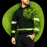 Hi Vis Zip Hoodie  Reflective Green Neon Turtle 2 Hawaii Polynesian Custom Name Safety Workwear For Workers, Runners, Cyclists, Patriotic