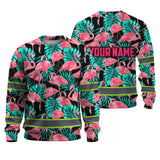 Hi Vis Long Sleeve Shirt Reflective Tapes Pink Flamingo Flower Hawaiian Custom Name Safety Workwear For Woman