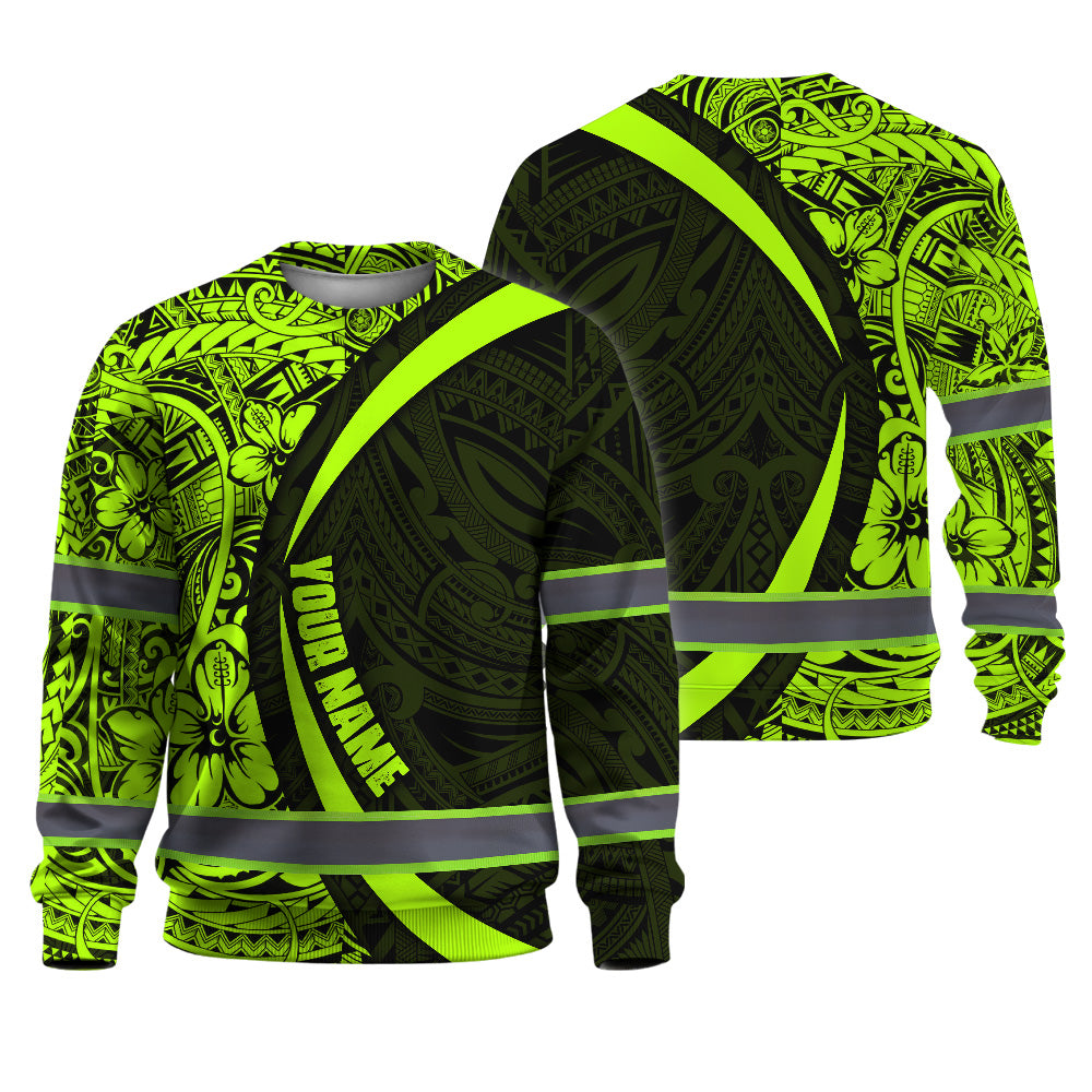 Hi Vis Long Sleeve Shirt Reflective Tapes Hawaiian Polynesian Tribal Custom Name Safety Workwear