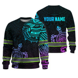 Hi Vis Long Sleeve Shirt Reflective Gradient Polynesian Turtle Hawaiian Custom Name