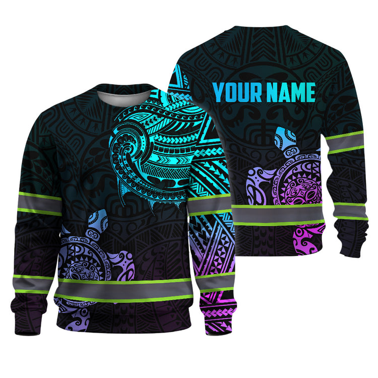 Hi Vis Long Sleeve Shirt Reflective Gradient Polynesian Turtle Hawaiian Hi-Vis Long Sleeve Shirt