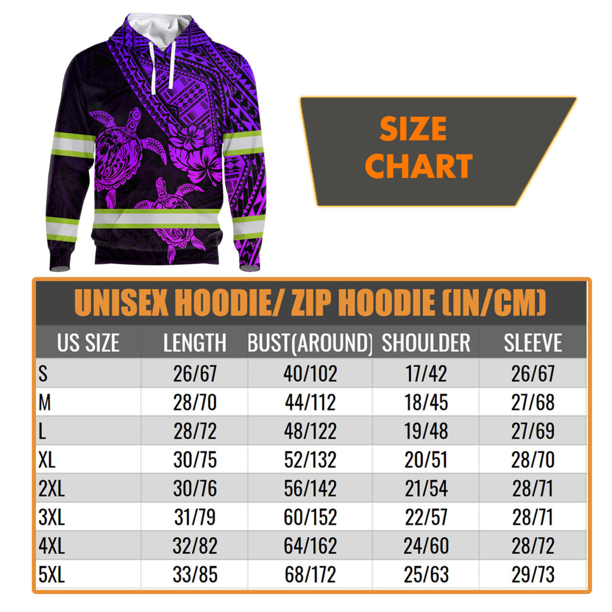 Hi Vis Hoodie Reflective Tapes Violet Couple Turtle Flower Hawaiian Polynesian Tribal Custom Name Safety Workwear For Workers, Runners, Cyclists