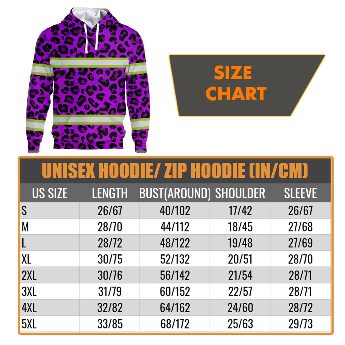 Hi Vis Hoodie Reflective Tapes Violet Leopard Safety Workwear For Workers, Runners, Cyclists