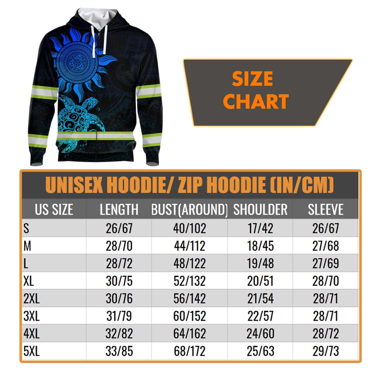 Hi Vis Zip Hoodie Reflective Blue Neon Sun And Turtle Hawaii Polynesian Custom Name Safety Workwear For Workers, Runners, Cyclists, Patriotic