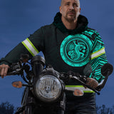 Hi Vis Hoodie Reflective Tapes Mint Hawaiian Polynesian Tribal Custom Name Safety Workwear For Workers, Runners, Cyclists
