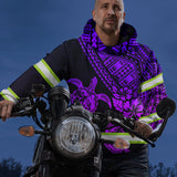 Hi Vis Hoodie Reflective Tapes Violet Couple Turtle Flower Hawaiian Polynesian Tribal Custom Name Safety Workwear For Workers, Runners, Cyclists