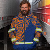 Hi Vis Zip Hoodie  Reflective Blue Orange Neon Hawaii Polynesian Custom Name Safety Workwear For Workers, Runners, Cyclists, Patriotic