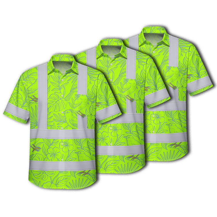 Green Grey Flowers Hi-Vis Hawaiian Shirt