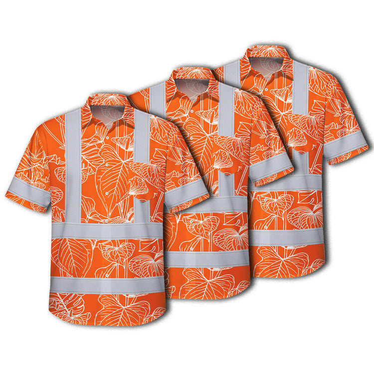 Orange Neon Flowers Hi-Vis Hawaiian Shirt