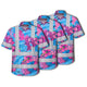 Pink Neon And Blue Flowers Hi-Vis Hawaiian Shirt
