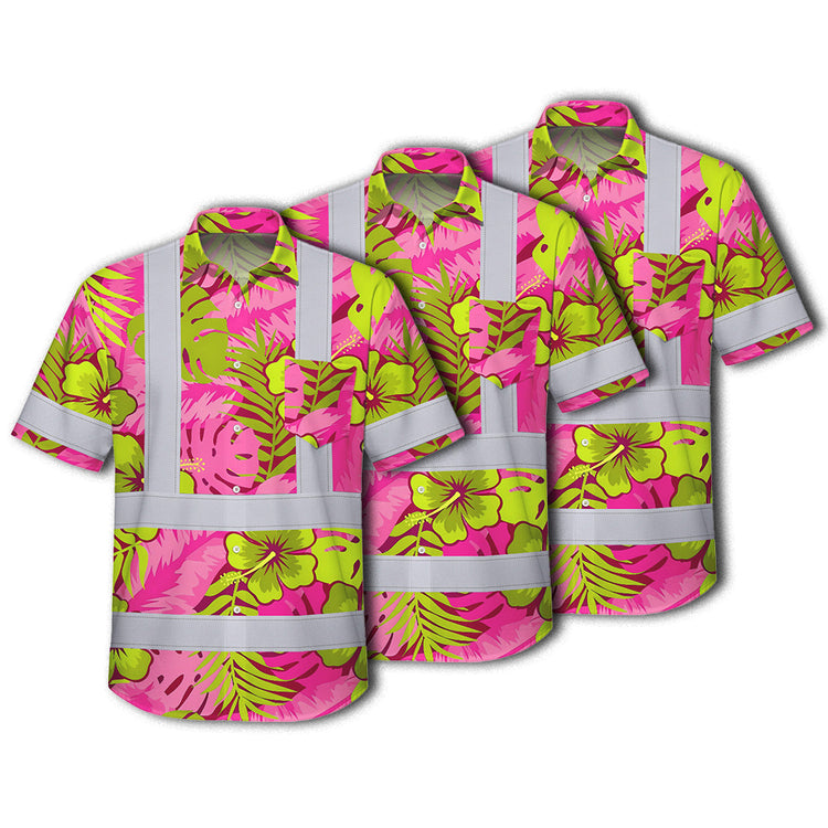 Pink Neon And Lime Flowers Hi-Vis Hawaiian Shirt