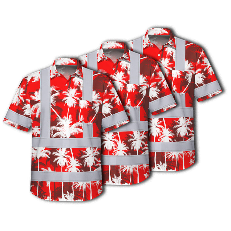 Red Neon Flowers Hi-Vis Hawaiian Shirt