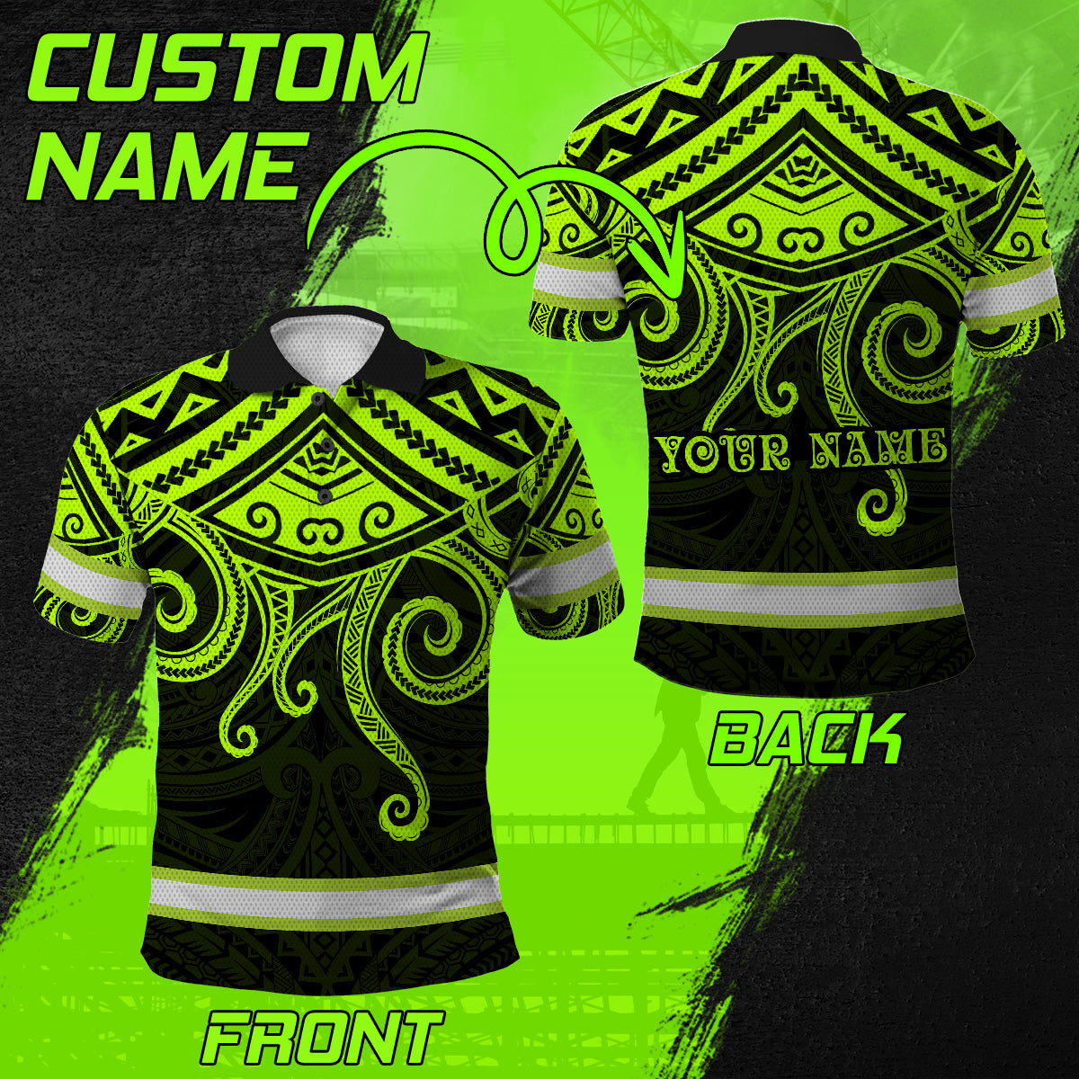 Hi Vis Polo Shirts Reflective Tapes Octopus Hawaiian Polynesian Tribal Custom