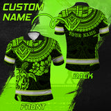 Hi Vis Polo Shirts Reflective Tapes Green Turtle Flower Hawaiian Polynesian Tribal Custom Name Safety Workwear For Workers, Runners, Cyclists