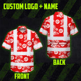 Hi Vis Hawaiian Shirt Reflective Tapes Dark Red And White Flowers Custom Name And Logo Safety Workwear For Workers, Truckers, Operators, Company
