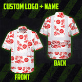 Hi Vis Hawaiian Shirt Reflective Tapes Dark Red And Flowers Custom Name And Logo Safety Workwear For Workers, Truckers, Operators, Company