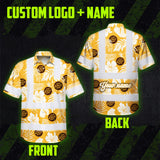 Hi Vis Hawaiian Shirt Reflective Tapes Yellow Neon And White Flowers Custom Name And Logo Safety Workwear For Workers, Truckers, Operators, Company