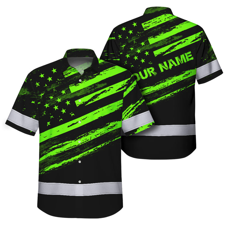 Custom Name Reflective - US Flag Patriotic Hi-Vis Hawaiian Shirt