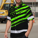 Custom Name Reflective Hi Vis Hawaiian Shirt - US Flag Patriotic Safety Workwear