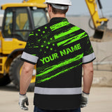 Custom Name Reflective Hi Vis Hawaiian Shirt - US Flag Patriotic Safety Workwear