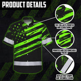 Custom Name Reflective Hi Vis Hawaiian Shirt - US Flag Patriotic Safety Workwear