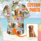 Hi Vis Hawaiian Shirt Reflective Tapes Green Yellow Flowers Custom Name And Image Safety Workwear For Workers, Truckers, Operators, Company, Pet Lovers