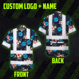 Hi Vis Hawaiian Shirt Reflective Tapes Dark Blue And Flowers Custom Name And Logo Safety Workwear For Workers, Truckers, Operators, Company