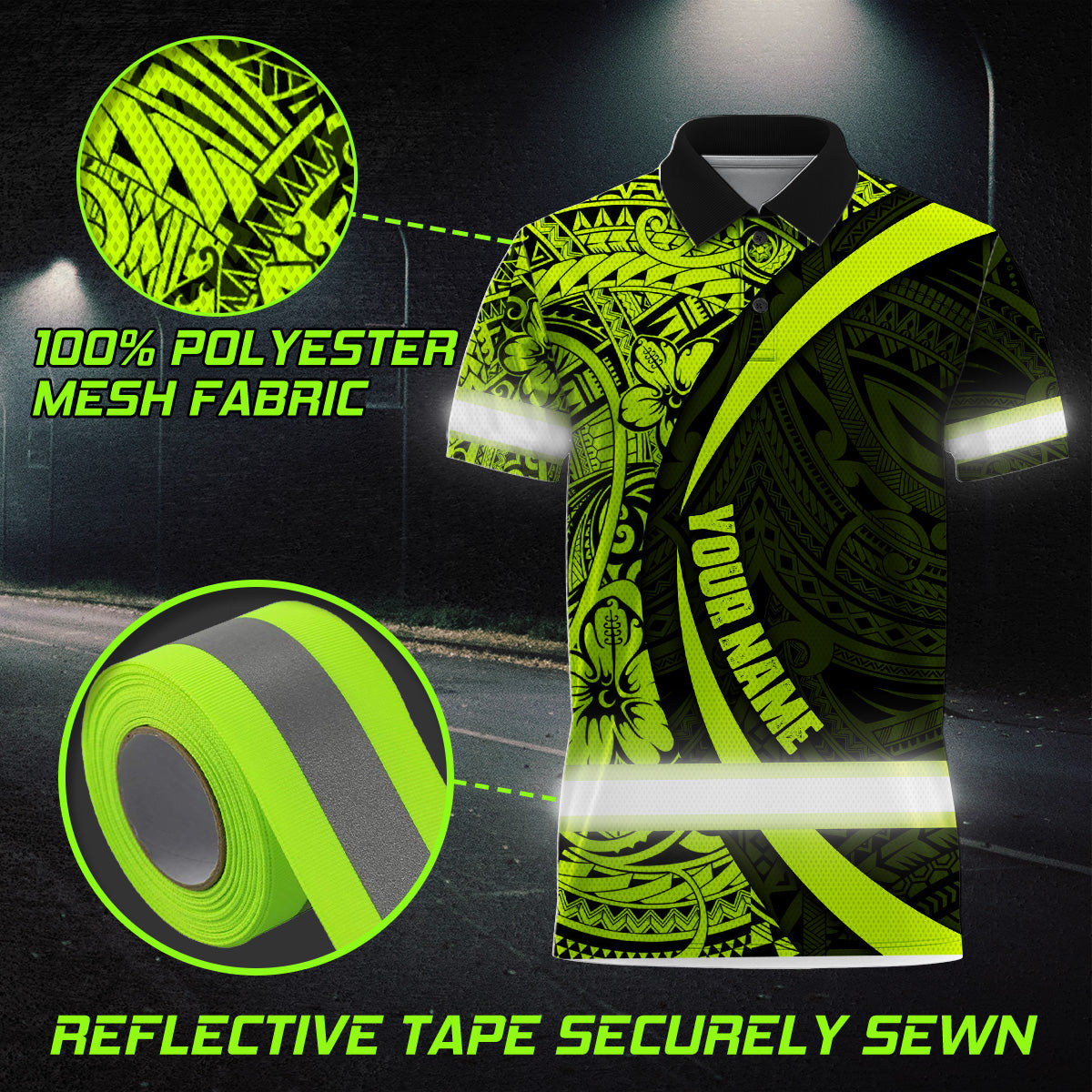 Hi Vis Polo Shirt Tapes Hawaiian Polynesian Tribal Custom Name Safety Workwear