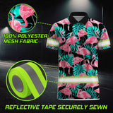 Hi Vis Polo Shirts Reflective Tapes Pink Flamingo Flower Hawaiian Custom Name Safety Workwear