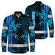 Hi Vis Hawaiian Long Sleeve Shirt Reflective Tape Blue Neon Bamboo Hi-Vis Long Sleeve Shirt