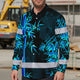 Hi Vis Hawaiian Long Sleeve Shirt Reflective Tape Blue Neon Bamboo Hi-Vis Long Sleeve Shirt